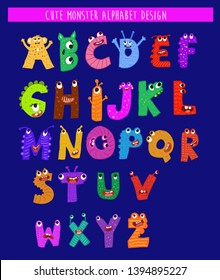 Funny monster letters alphabet vector design 