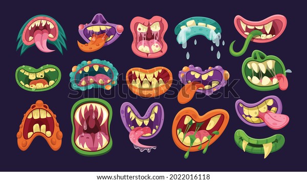 Funny Monster Mouth Set Different Expressions Stock Vector (Royalty ...