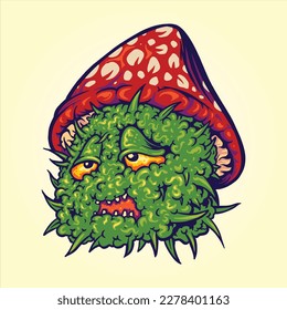 Funny monster mushrooms weed bud plant logo illustrations vector for your work logo, merchandise t-shirt, stickers and label designs, poster, greeting cards advertising business company or brands