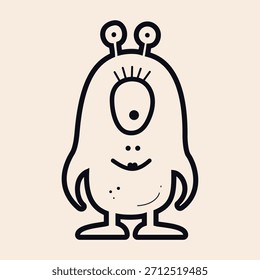 Funny Monster with one eye, big belly and smile ready for halloween and spooky events vector line art