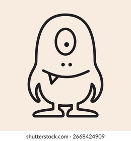 Funny Monster with one eye, one tooth, big belly and smile ready for halloween and spoky events vector line art