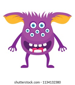 
A funny monster with outward ears, multiple eyes and teeth 
