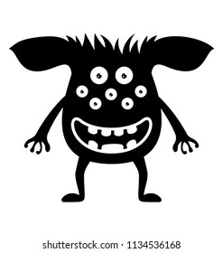 
A funny monster with outward ears, multiple eyes and teeth 
