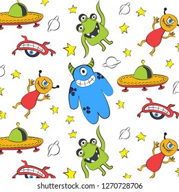 Funny monster pattern, aliens, Martians
