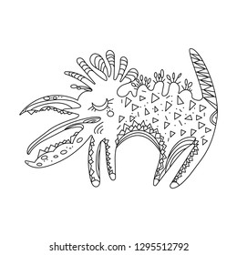 Funny monster pattern for coloring book. Black and white background. Vector illustration - Vector graphics