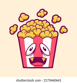 Funny monster popcorn cartoon illustration