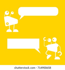 funny monster and robot with speech bubble on yellow background
