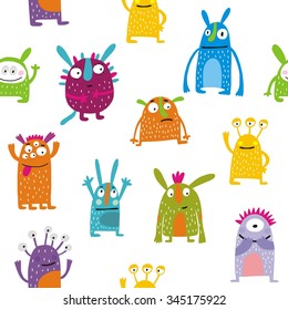Funny monster seamless vector pattern