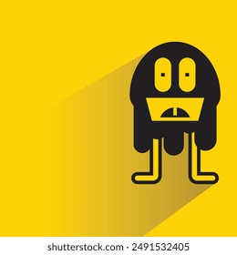 monstruo divertido con sombra sobre fondo amarillo