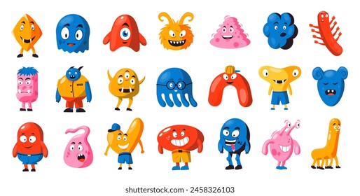 Funny monster shapes collection for kids toys. Vector of colorful mascot monster, expression baby halloween, cheerful mutant shape illustration