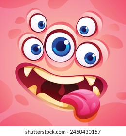 Funny monster showing tongue face expression cartoon character. Vector illustration