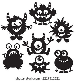 Funny monster silhouette vector cartoon illustration