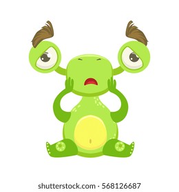 Funny Monster Sitting Upset, Green Alien Emoji Cartoon Character Sticker