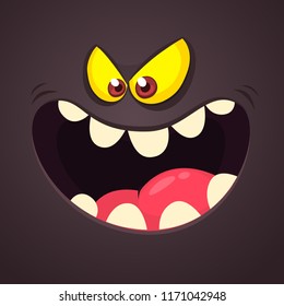 Funny Monster Smiling Face. Vector illustration. Halloween cartoon monster screaming