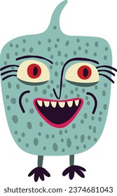 Funny monster with smiling face.. Weird ugly Halloween characters. Cute quirky comic book characters in a modern flat hand-drawn style