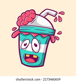 Funny Monster Soft Drink Cartoon Illustration