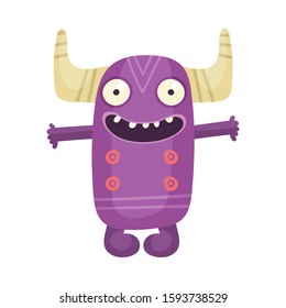 Funny Monster Standing with Open Mouth Feeling Happiness and Joy Vector Illustration