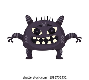 Funny Monster Standing with Open Mouth Feeling Happiness and Joy Vector Illustration