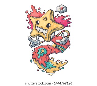 Funny monster with starhead. Cartoon illustration for print and web. Character in the modern graphic style.