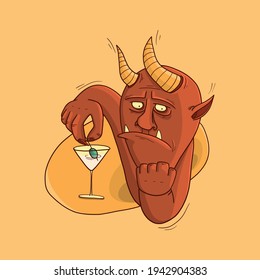 Funny monster, strange creature, character design, boring devil. Humorous vector illustration for design or textile print