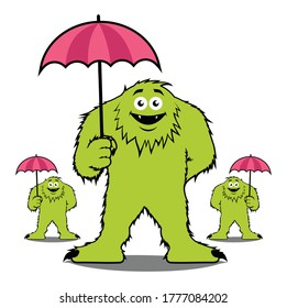Funny monster with umbrella illustration vector