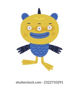Funny Monster with Webbed Foot and Scale Standing Vector Illustration