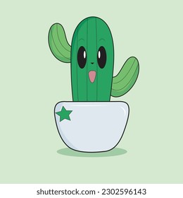graciosa imagen del icono vectorial de la caricatura de monstruo.Cute cactus. concepto de icono de naturaleza de planta.