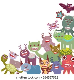 Funny monsters Big collection on white background. Vector