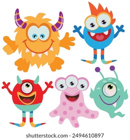 Funny monsters  bundle vector cartoon illustration