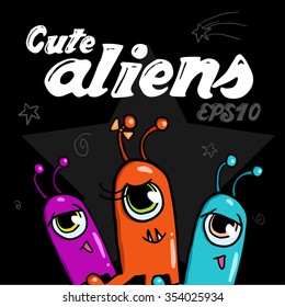 Funny Monsters Cartoon Characters. Vector Illustration Greeting Card