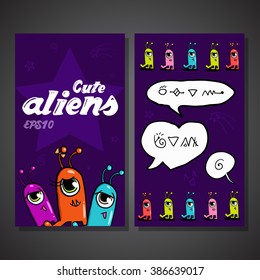 Funny Monsters Cartoon Characters. Vector Illustration Greeting Card