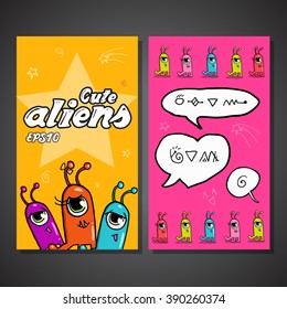 Funny Monsters Cartoon Characters. Vector Illustration Greeting Card