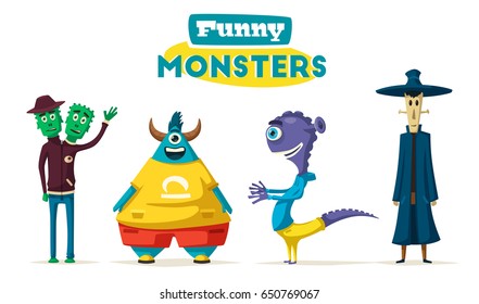 Funny monsters. Cartoon vector illustration.
