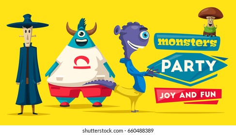 Funny monsters. Cartoon vector illustration.