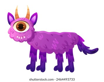 Funny monsters cat with horns in ourple color
