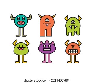 funny monsters characters set illustration