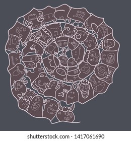 Funny monsters circle shape pattern for 
Two tone. Vector illustration 