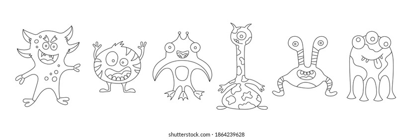 Funny monsters for coloring book. Vector illustration on white background