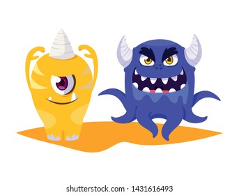 funny monsters comic characters colorful
