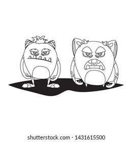 Funny Monsters Couple Comic Characters Monochrome: เวกเตอร์สต็อก (ปลอด