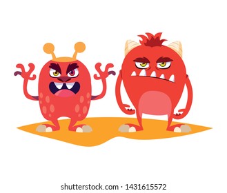 funny monsters couple comic characters colorful