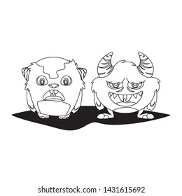 funny monsters couple comic characters monochrome