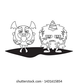 funny monsters couple comic characters monochrome