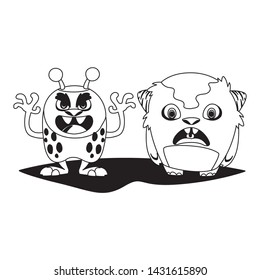 funny monsters couple comic characters monochrome