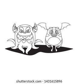 funny monsters couple comic characters monochrome