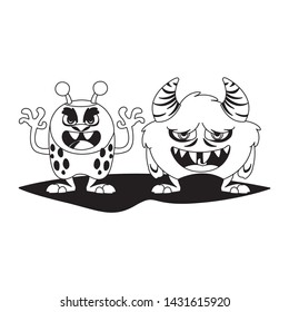 funny monsters couple comic characters monochrome