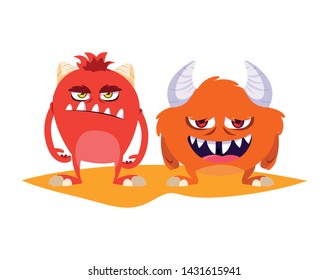 funny monsters couple comic characters colorful
