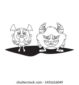 funny monsters couple comic characters monochrome