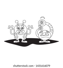 funny monsters couple comic characters monochrome