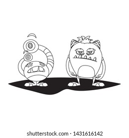 funny monsters couple comic characters monochrome